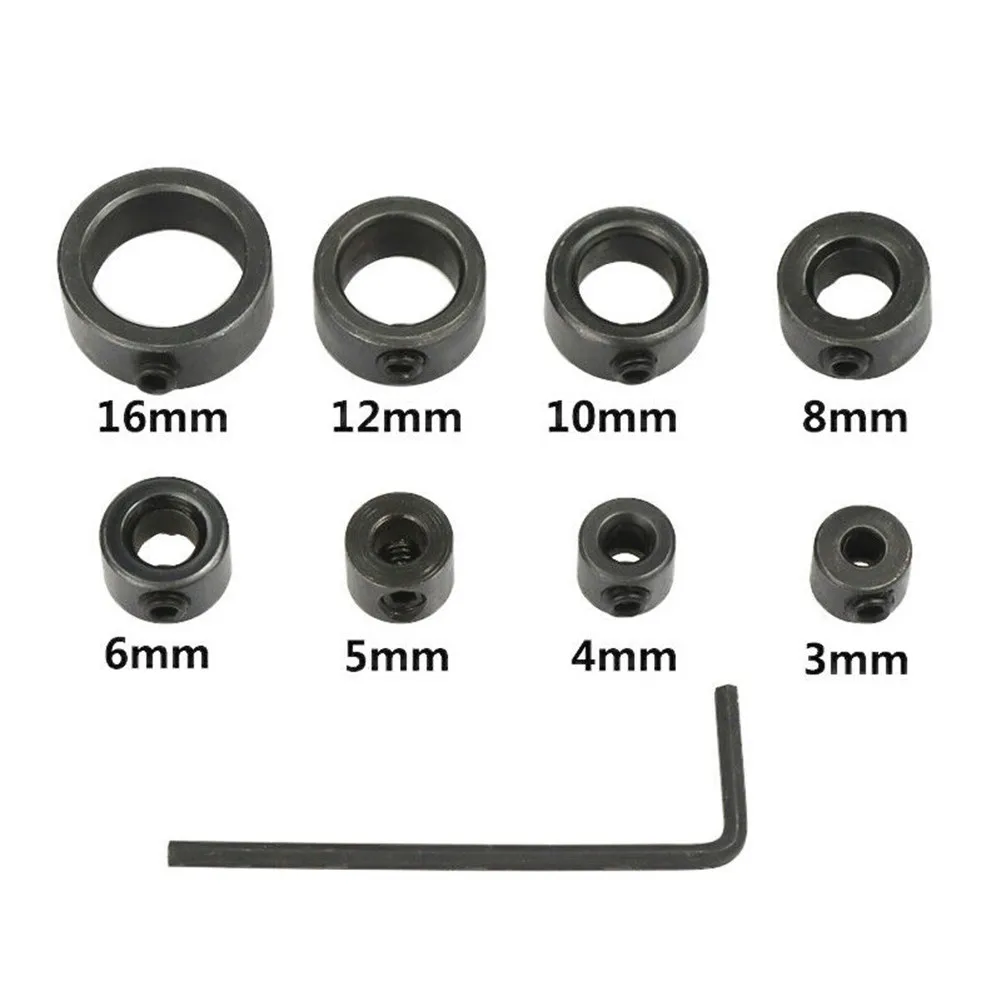 

9pcs/set Drill Bit Depth Stop Collar Black Carbon Steel With Hex Wrench