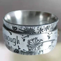vintage silver color engraved dandelion wide ring carving letter inspiration double layer rings for men women punk party jewelry