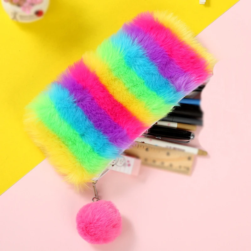 Новая мода Радуга Плюшевые Карандаш Чехол школьные принадлежности разноцветные