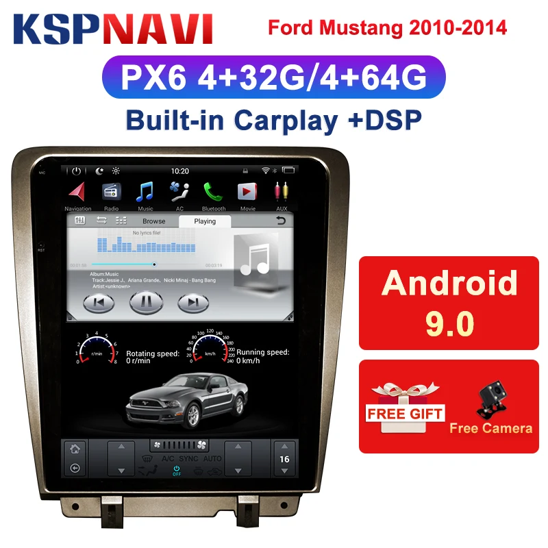 

Автомобильный мультимедийный плеер PX6, Android 9,0, DSP, в стиле Tesla, с вертикальным экраном, GPS-навигацией, для Ford Mustang 2010-2014