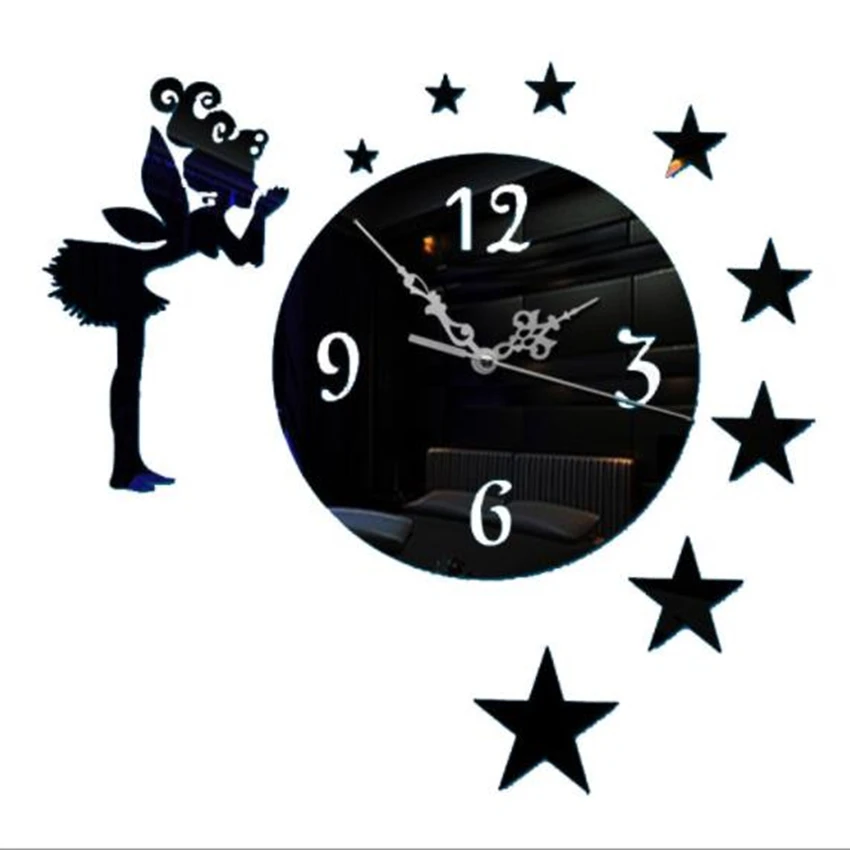 Бесплатная доставка настенные наклейки часы ангел и звезды зеркальная