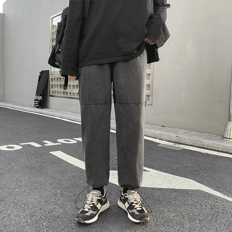 2021 японские мужские трендовые джинсы в стиле хип-хоп с прямыми штанинами Harlan свободные уличные брюки до щиколотки черные/синие мешковатые д...