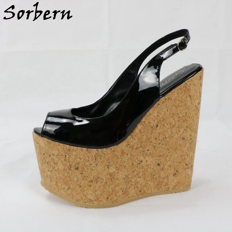 Sorbern/черные лакированные туфли с ремешком на пятке Туфли высоком каблуке и