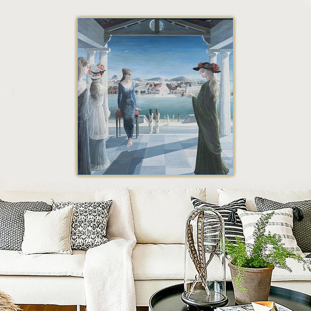 Цитон Пол Дельваux 《Муна город》Свереализм Холст Картина Маслом Плакат Фон