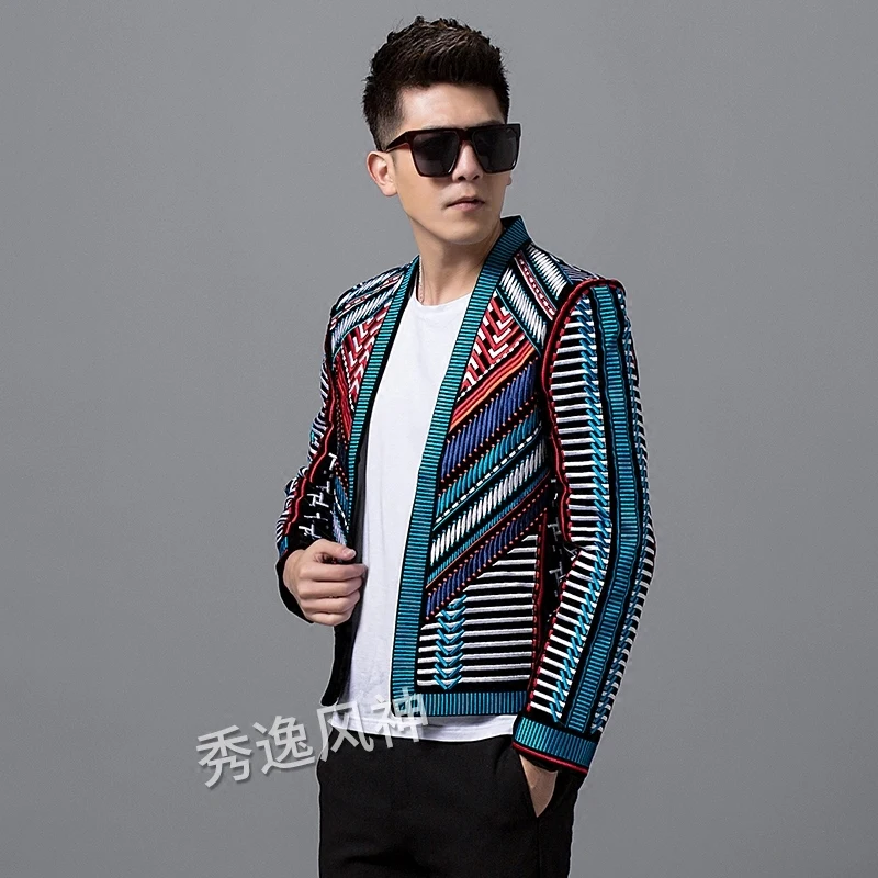 Костюм мужской с вышивкой яркий Блейзер приталенный для сцены вечевечерние НКИ