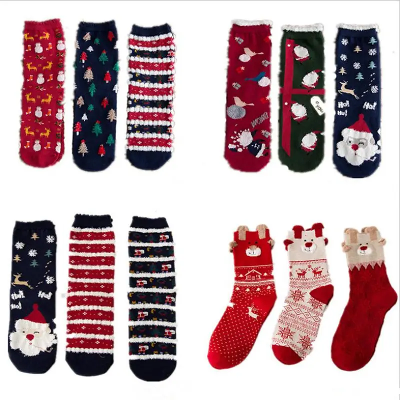 

3 Pair Women Socks Casual Winter Christmas Socks davids Deer Socks Cotton Cartoon Keep Warm Lady Socks Christmas Gift