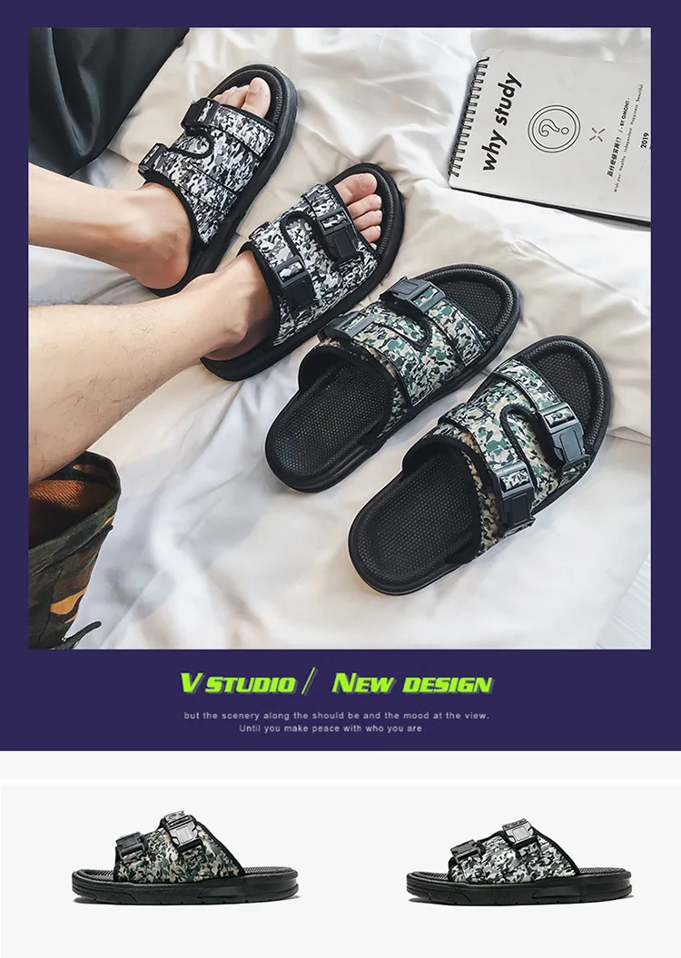 

2021 New Summer Camouflage Velcro Slippers Men's Outdoor Fashionable Men's Beach Shoes Outdoor Casual Slippers