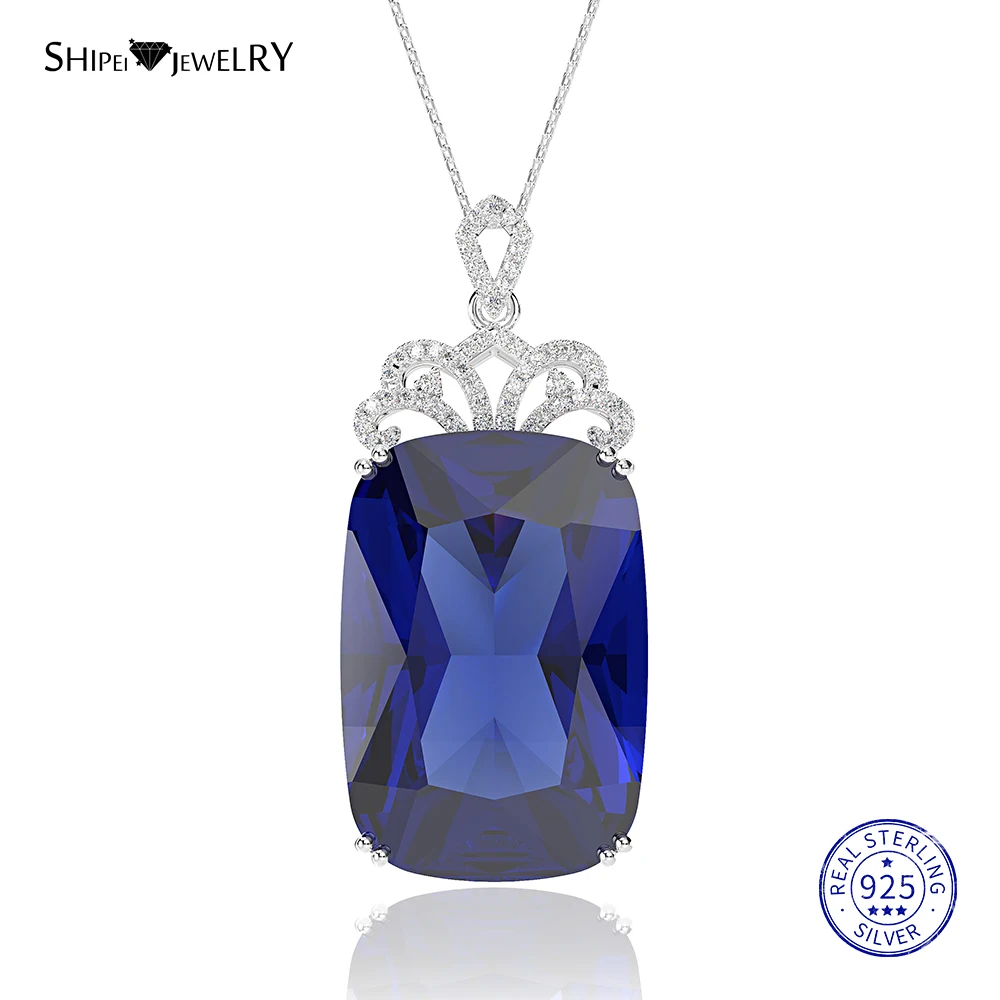 Shipei большой квадратный Рубин ожерелье с голубым сапфиром кулон для женщин 925