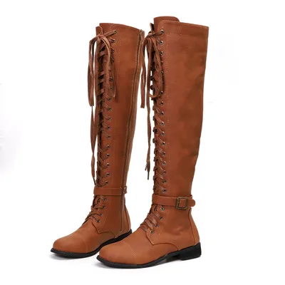 Zapatos mujer/зимние сапоги до колена; женские сапоги для верховой езды из искусственной кожи на среднем каблуке; женская Винтажная обувь с пряжкой и бахромой; chaussures femme - Цвет: brown