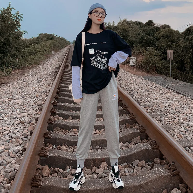 

Gray Ankle Banded Pants Women's Ins Trendy Summer Spring and Autumn 2020 New Loose Sweatpants Slimming All-Matching Casual