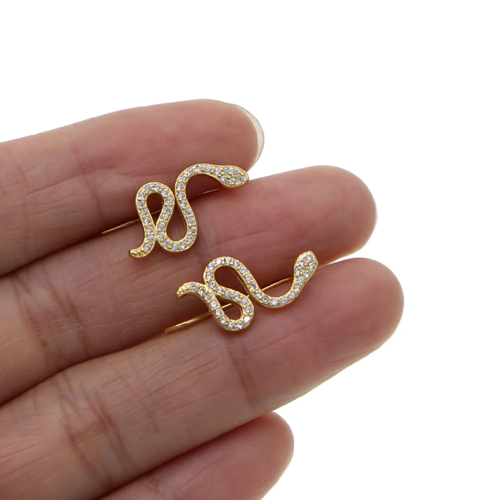 Женские серьги гвоздики в виде змеи серебро 925 пробы золото|Серьги-гвоздики| |