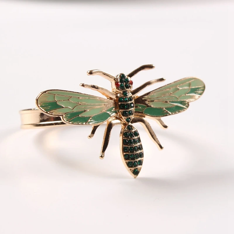 

10Pcs the Bee Napkin Buckle Napkin Ring Alloy Green Insect Dragonfly Drip Diamond Buckle Paper Towels