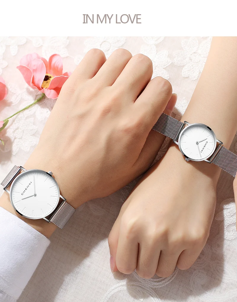 

CHENXI Men's Simple Ultra-thin Fashion Couple Watch Mesh Belt Exquisite Round Dial Female Casual Quartz Watch WA189