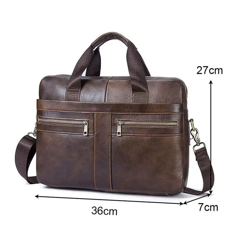 

14 Inch Genuine Leather Handbag Briefcase Laptop Document Holder Men Business Women-Brown