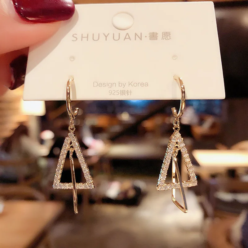 

2021 Luxury Shining Crystal Drop Earrings Gold Silver Color Square Rhinestone Dangle Earrings for Women Wedding Party Jewelry