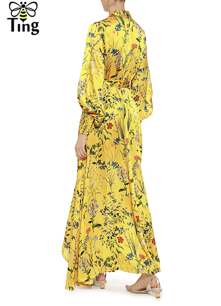 Дизайнерское желтое платье макси Tingfly с цветочным принтом весеннее винтажное