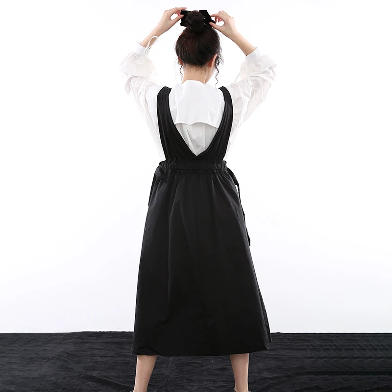 

[EAM] High Elastic Waist Black Temperament Pleated Strap Half-body Skirt Women Fashion Tide New Spring Autumn 2021 1Y49301