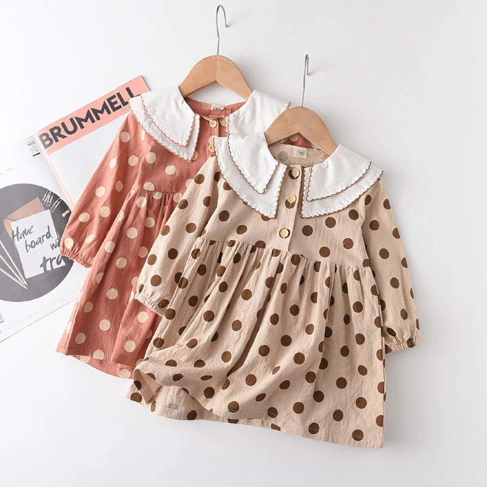 

Girls Autumn Casual Dress 2021 New Girls Dot Print Long Sleeve Dress Baby Girls Autumn Long Style Dress Girls Princess Dress
