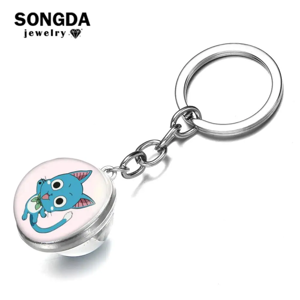 SONGDA анимации Fairy Tail Счастливый Кот брелок Двусторонняя анимационных фото Стекло