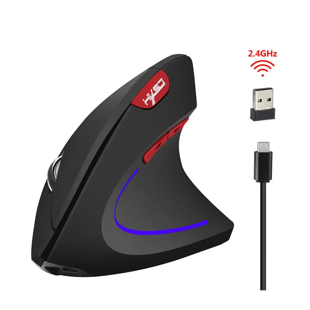 Беспроводная оптическая Вертикальная мышь 2400 DPI 2 4 ГГц USB перезаряжаемая для