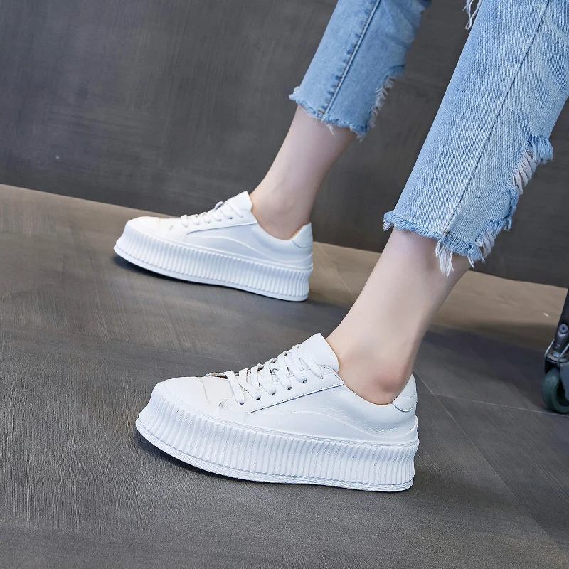 

Summer Shoes for Women Women's Sports Woman Flat Platform Sneakers 2021 Casual Loafers Genuine Leather Smart White Thick Bottom