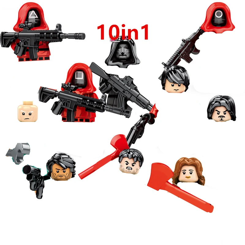 

10in1 Tug Of War Dolls Korean Squids Red Model Building Blocks Bricks Sets Classic Kids Toys For Children Gift