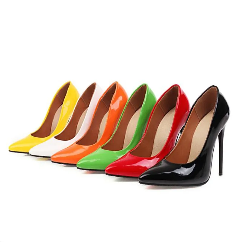 Туфли-лодочки из лакированной кожи на шпильке 12 см с острым носком | Обувь