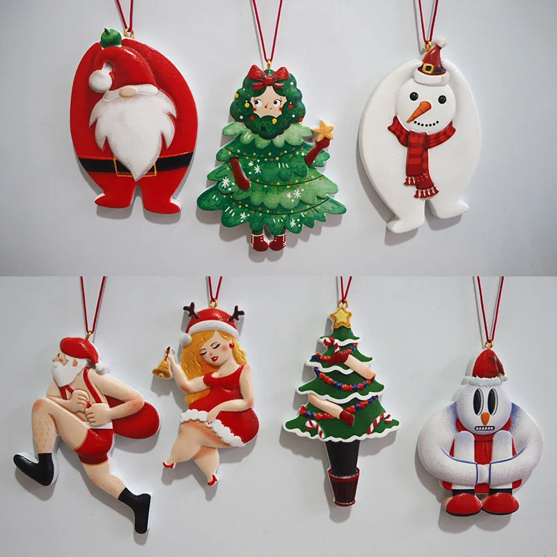 Adornos colgantes de resina para Navidad, figuritas de mu&ntilde;eco de nieve para decoraci&oacute;n del &aacute;rbol de Navidad, Pap&aacute; Noel, 9 Uds.-2