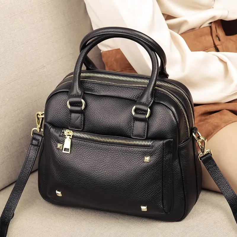 

Fashion Rivet Tote Bag Lady luxury Cow Leather Shoulder CrossBody Bags For Women Genuine Leather Women's Handbags Messenger Bag