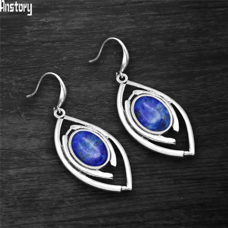 Женские овальные серьги в форме аметиста тибетский покрытый серебром