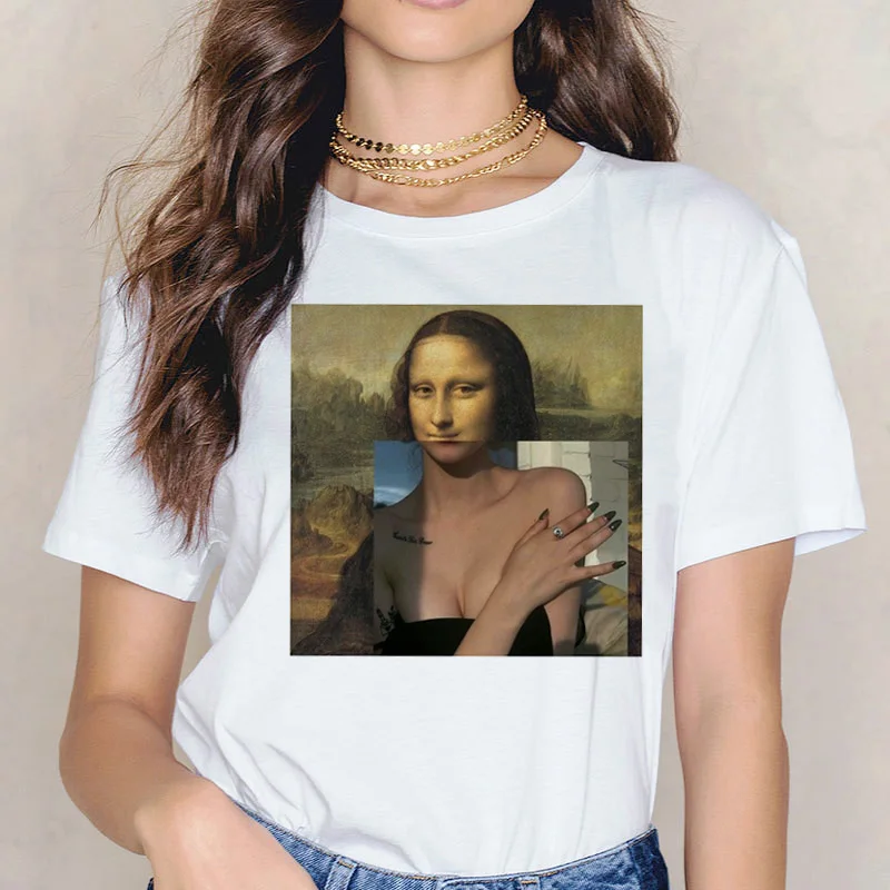 Новая футболка Mona Lisa Harajuku Ullzang винтажная графическая забавная 90 s футболки в