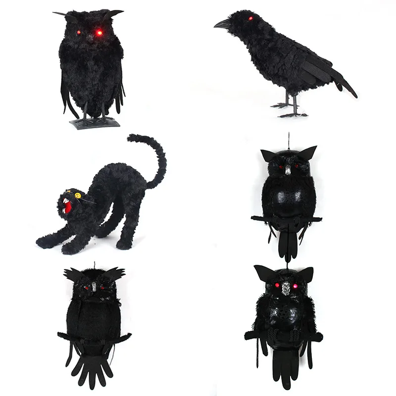1 шт. Хэллоуин реквизит ужас черная красочная Сова ворона кошка плюшевые хитрые