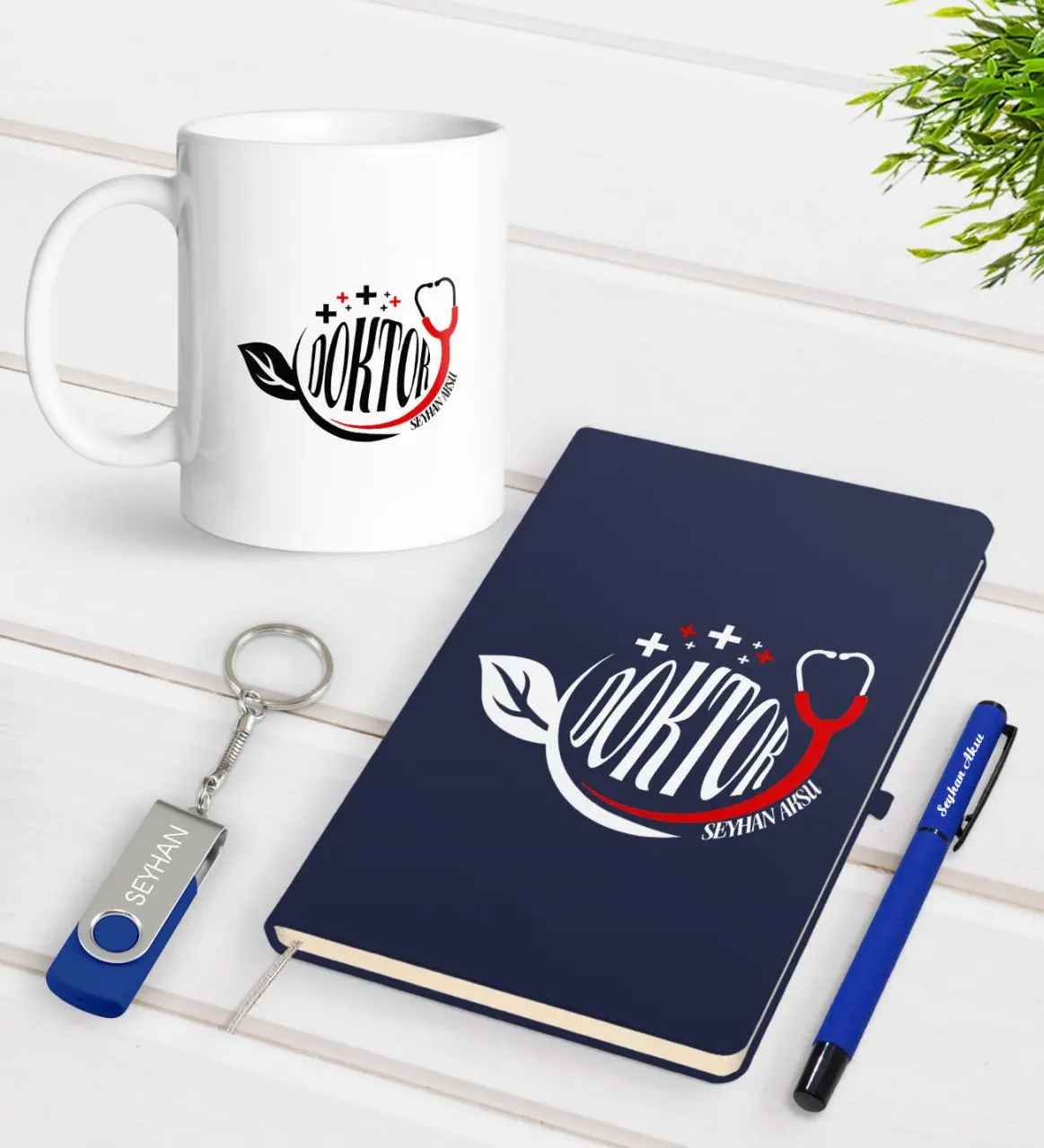 

Personalized Doctor-Themed Navy Blue Notebook Pen Cup 32gb USB Memory Gift Seti-10