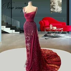 Женское вечернее платье с бисером, винно-красное платье для выпускного вечера, иллюзионное платье знаменитости Дубая, свадебные платья, 2021