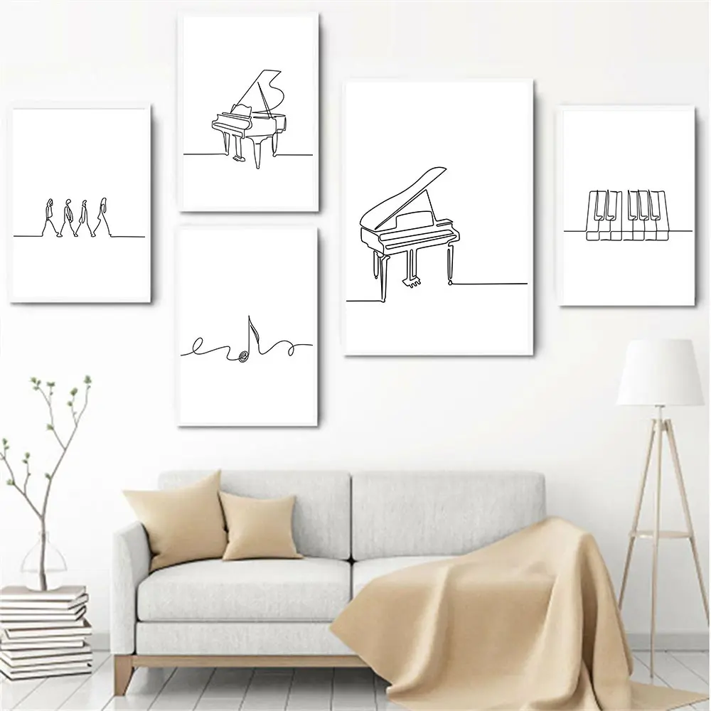 

Nordic Piano Line Drawing Canvas Painting Wall Art Poster Music Notes Art Print Piano Key Pictures Living Room Decoration Gift