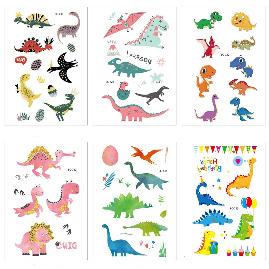 

Новый продукт, Детские татуировки-наклейки с динозаврами 12X7 см, милые и интересные Мультяшные
