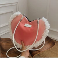 cool girls design womens shoulder bags heart shaped ladies sweet messenger bags solid color female purse tote handbags