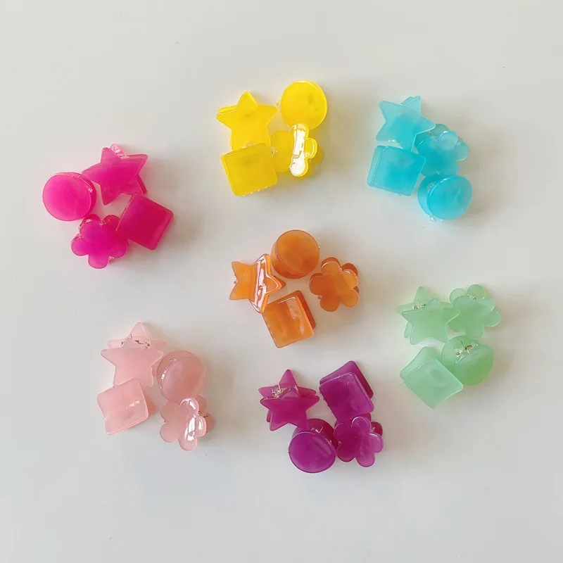 

4PCS/Set Korean Lovely Children Grab Clip Flowers Love Circular Square Girl Bangs Broken Hair Edge Hair Claws