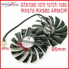 Бесплатная доставка, 2 шт.лот, PLD10010S12HH DC12V 0.40A 95 мм 4Pin для MSI GTX1060 1070 1070Ti 1080 RX570 RX580 армированный вентилятор для видеокарты