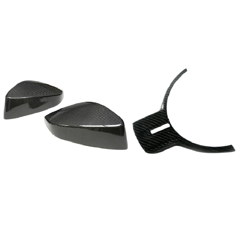 

3 Pcs Car Accessories: 2 Pcs Car Real Carbon Fiber Rearview Mirror Cover & 1 Pcs Steering Wheel Frame Panel Cover Trim