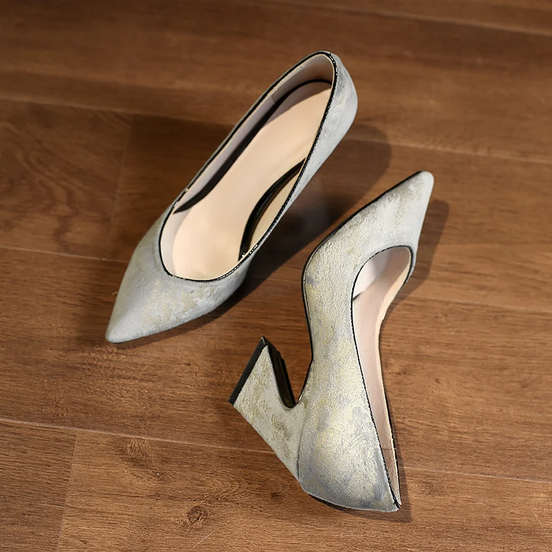 

Vintage Retro Fashion Shoes Woman Pumps Pointed Toe Thick High Heel Pumps 2021 Spring Summer Newest Dress Party Prom Shoes Woman
