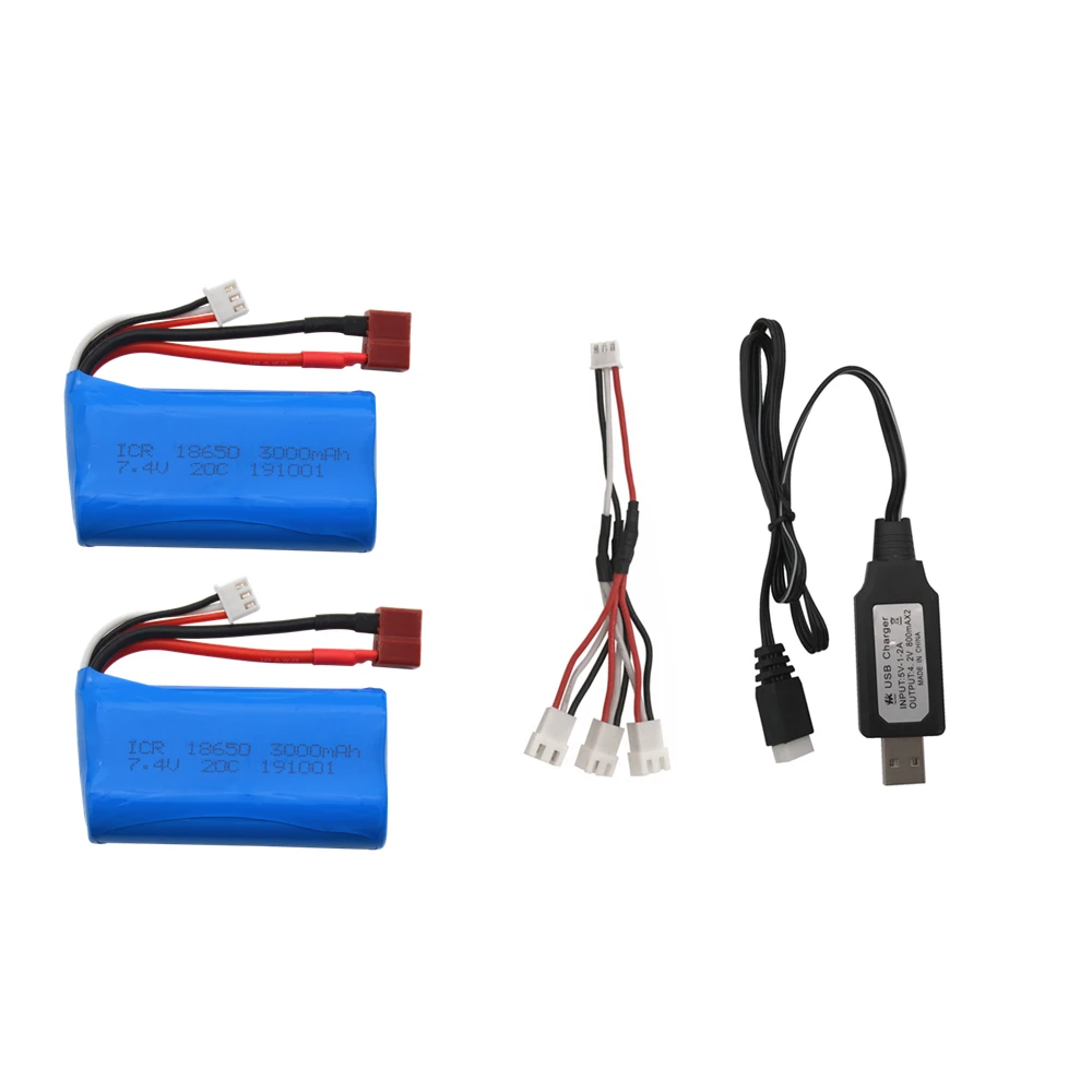 7,4 V 3000MAH литий-полимерный Батарея 18650 для Q46 Wltoys 10428/12428/12423 RC автомобиль запасные Запчасти аксессуары - Цвет: USB 2PCS
