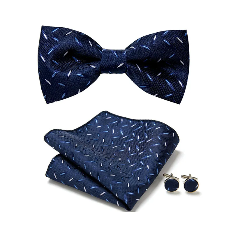 

Wholesale Brand Hot Sale Suit Accessories Silk Bow Tie Bowtie Pocket Squares Cufflink Set Striped Dropshipping Man Wedding Group