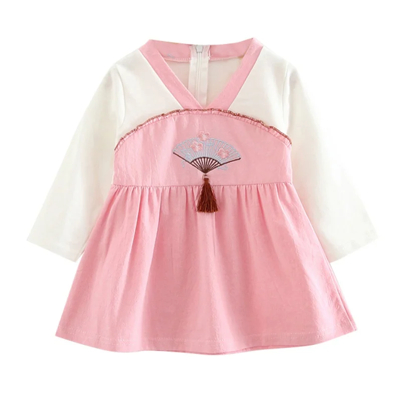 ✿BB-Baby Girl Sundress Summer Casual Baby Girls Floral Embroidery Long Sleeve Dress Kids Toddler Pageant | Детская одежда и