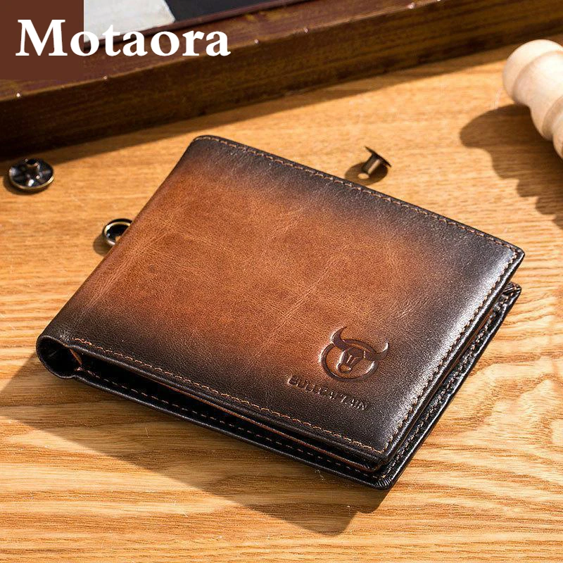 MOTAORA Men's Vintage Wallet 2022 New Genuine Leather Short Wallets RFID Male Card Holder Multi-layer Casual Coin Purse For Men