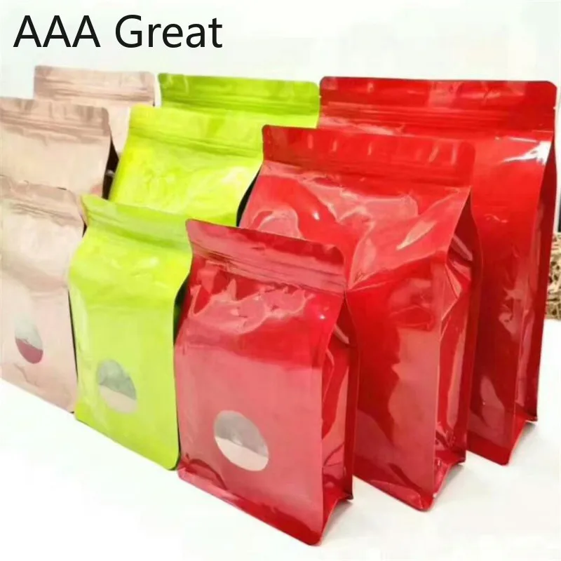 

100Pcs/Lot Zip Lock Aluminum Foil Food Packaging Bag Snack Pouches Mylar Stand Up Ziplock Package Bags Eight Sides Window Pouch