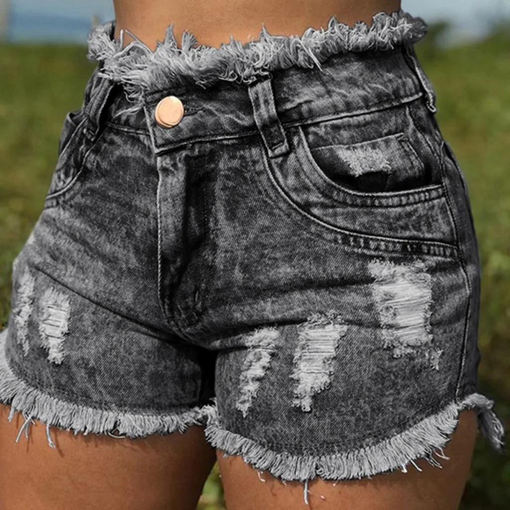 

New Summer Explosion Women's Hole Denim Shorts Women's Fashion Pocket Jeans Women's High Waist Sexy Shorts Spodenki Damskie 40*