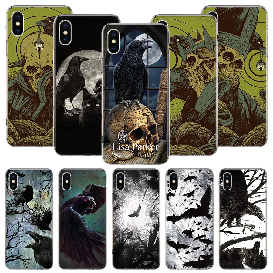 Crow Raven Dark Skull Phone Case For iPhone 11 12 13 14 Pro XS XR X Max 7 8 6 6S Plus Mini + 5 SE Pattern Customized Coque Cover