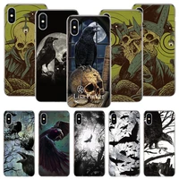 crow raven dark skull phone case for iphone 11 12 13 pro xs xr x max 7 8 6 6s plus mini 5 se pattern customized coque cover ca