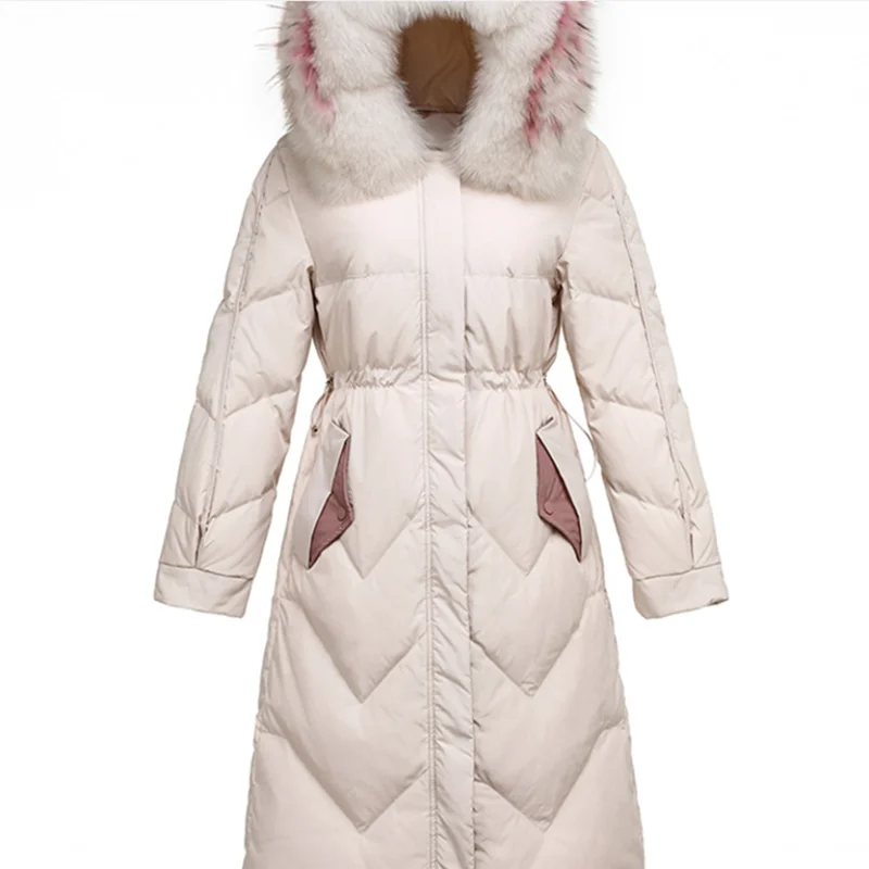 

2019 winter new style Korean version down jacket thick multicolor fox fur collar down coat slim fit waistband long style coats